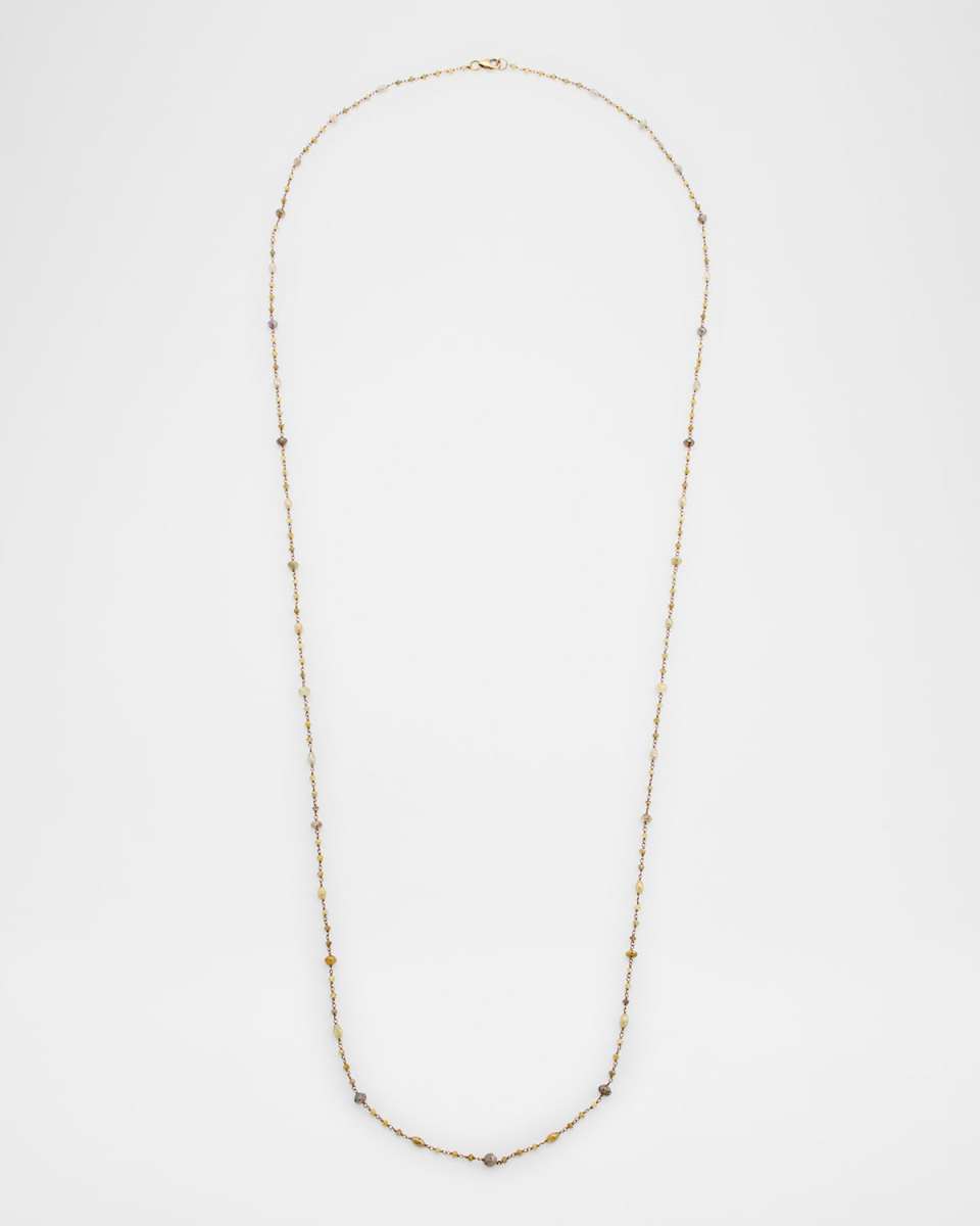 18K Yellow Gold Multicolored Diamond Bead Chain Necklace, 32"L